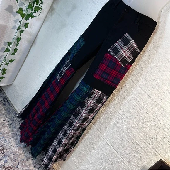 Plaid Patchwork Flare Pants - Picture 2 of 9
